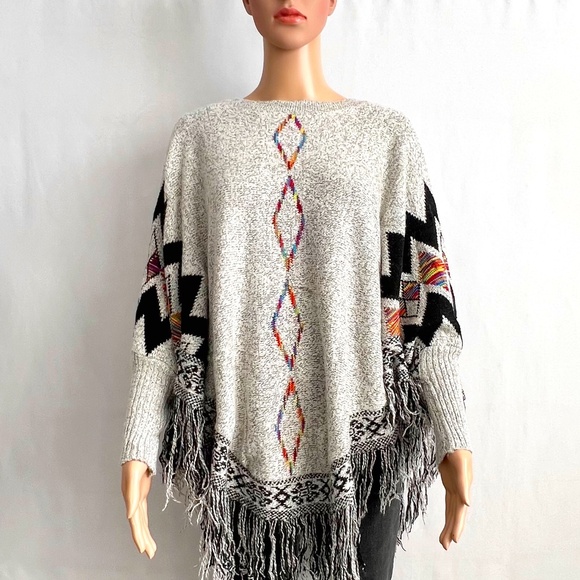 Adora Sweater Poncho with Sleeves, Boho Western Aztec, Women's S/M - Picture 5 of 14